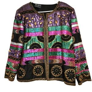 Vintage Robert Anthony 80's 90's Multicolor Silk Jacket Beaded & Embellished